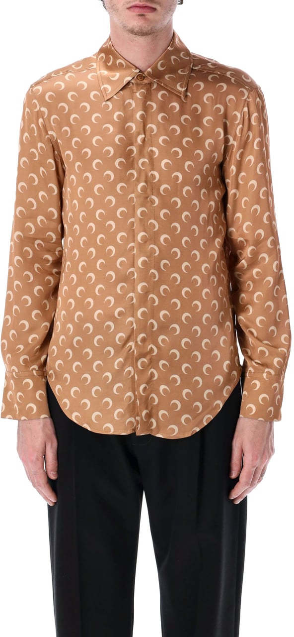 Marine Serre Satin Shirt Moon Allover Dark Camel Beige