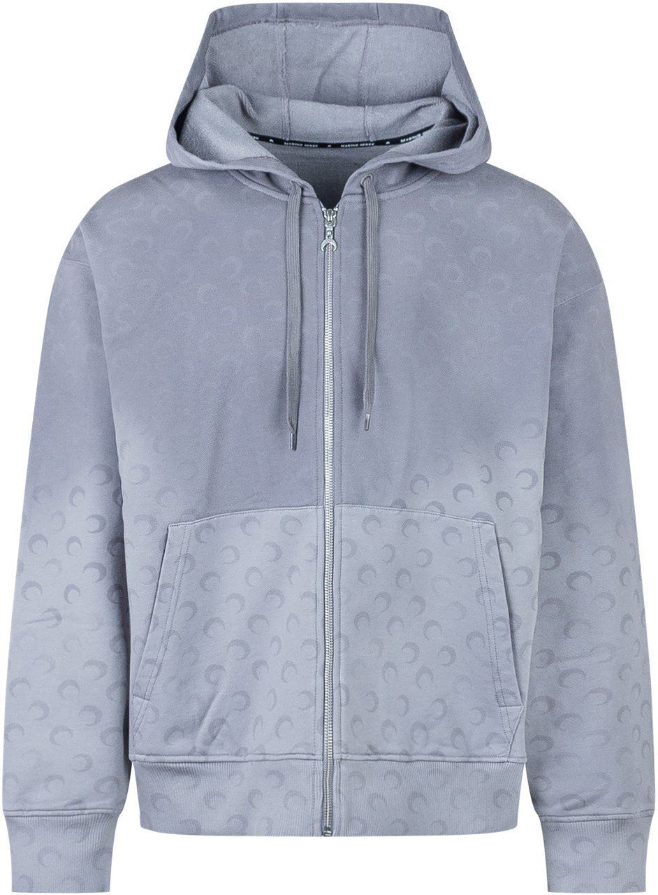 Marine Serre Marine Serre Felpa Grigia con Cappuccio e Logo All Over Grijs