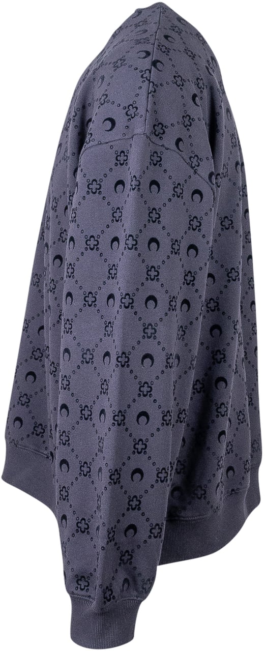 Marine Serre Marine Serre Felpa Blu con Motivo Logo All Over Zwart