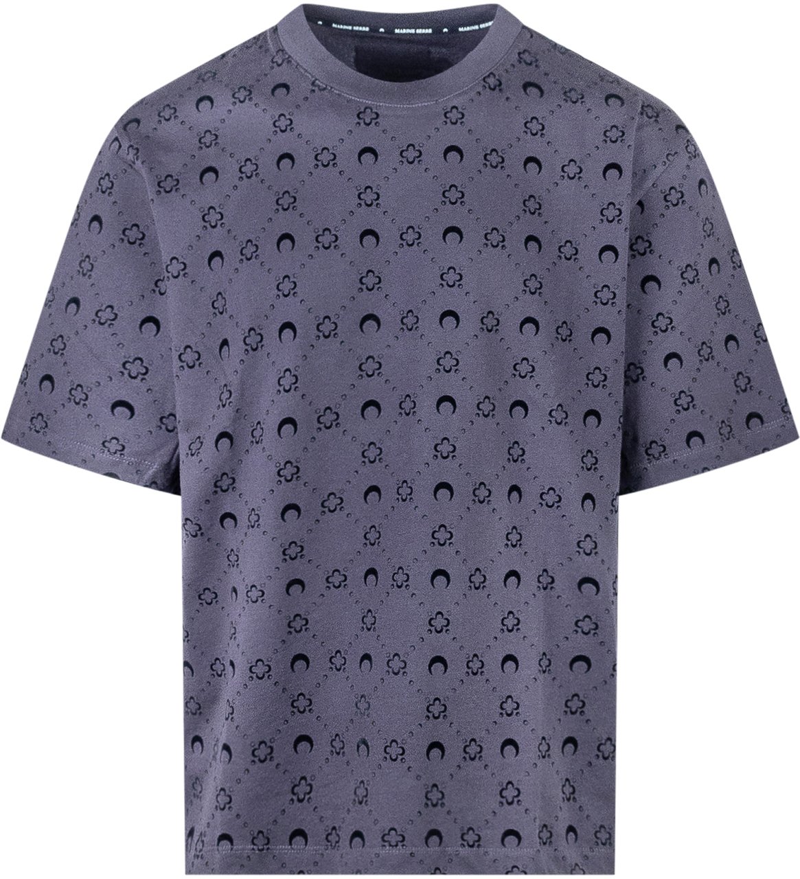 Marine Serre Marine Serre T-shirt Blu con Motivo Logo All Over Zwart
