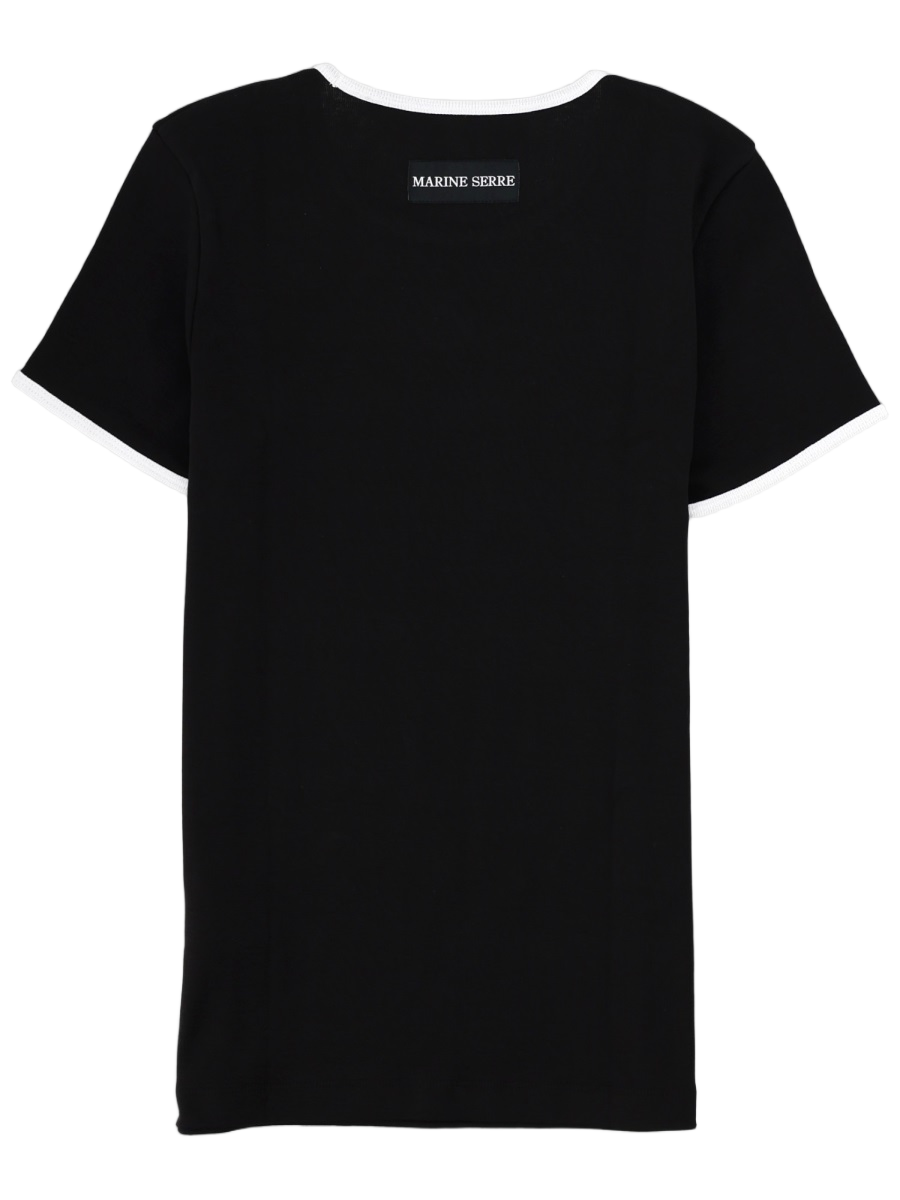 Marine Serre Logo Cotton White Trim T-Shirt Zwart