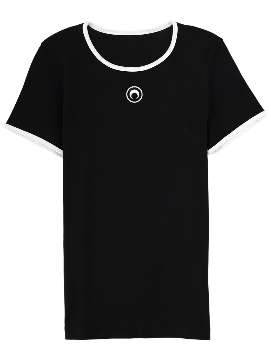 Marine Serre Logo Cotton White Trim T-Shirt Zwart