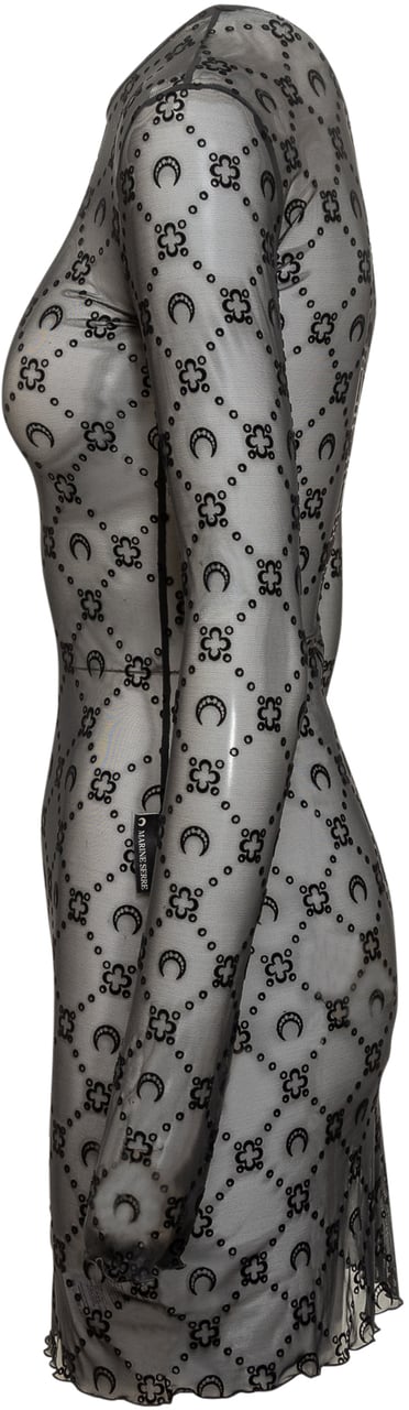 Marine Serre Marine Serre Abito in Tulle Nero con Logo All Over Zwart