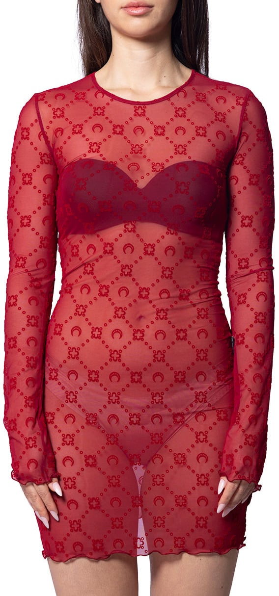 Marine Serre RECYCLED MESH FLOCK MINI DRESS RIBBON RED Rood