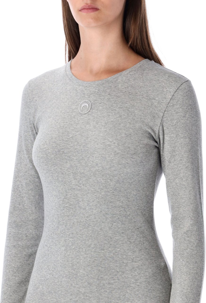 Marine Serre Mini Dress Ls Jersey Rib Grigio Grijs
