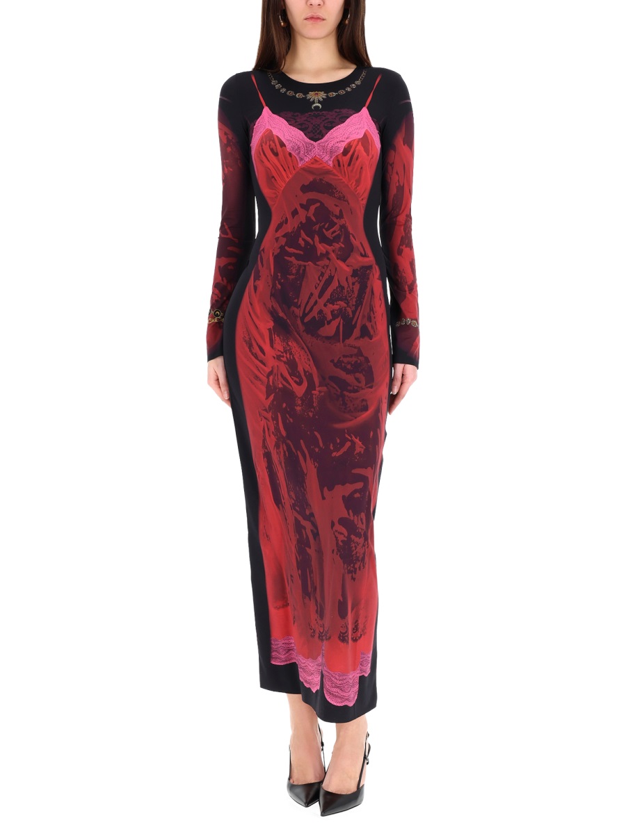 Marine Serre Black Wet Nuisette Polyamide-Blend Midi Dress Rood