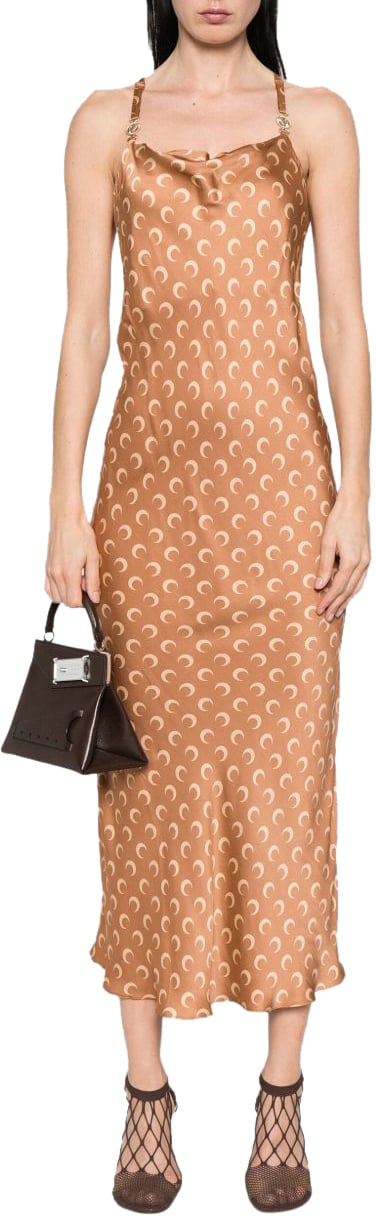 Marine Serre Moon satin long slip dress Bruin