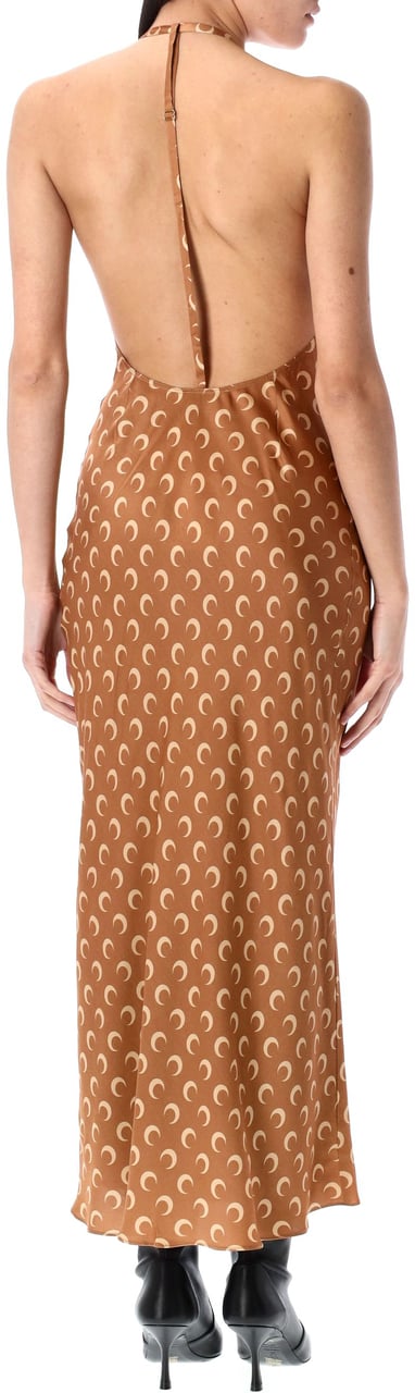 Marine Serre Moon Satin Long Slip Dress Dark Camel Beige