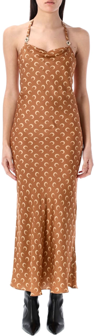 Marine Serre Moon Satin Long Slip Dress Dark Camel Beige