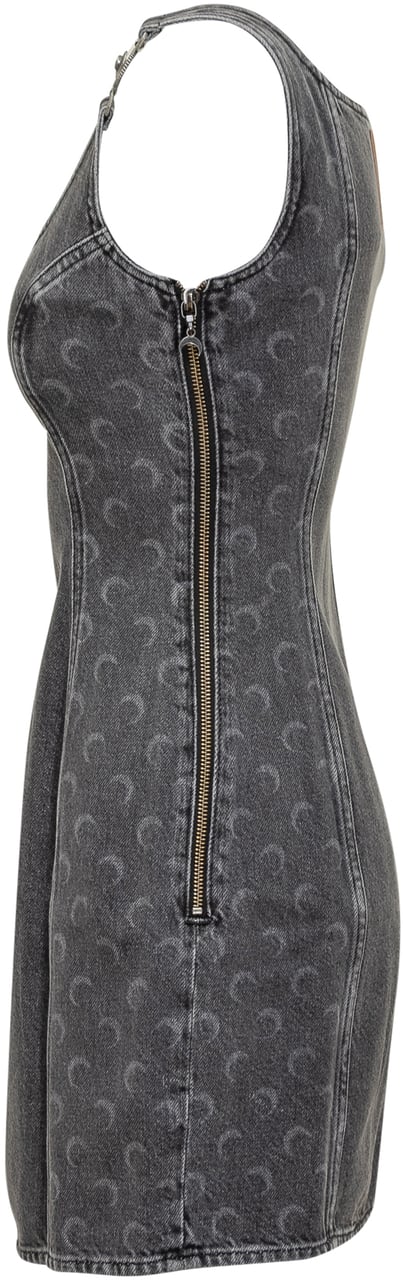 Marine Serre Marine Serre Abito Corto in Denim con Dettagli a Mezzaluna Grijs