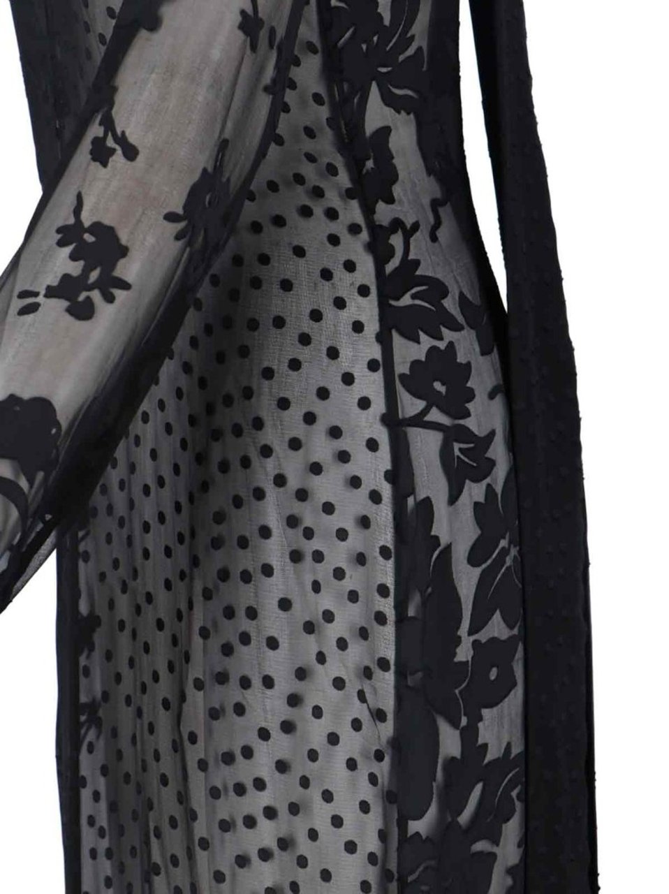 Marine Serre Sheer Black Midi Dress With Floral Patterns And Scarf Detail Zwart
