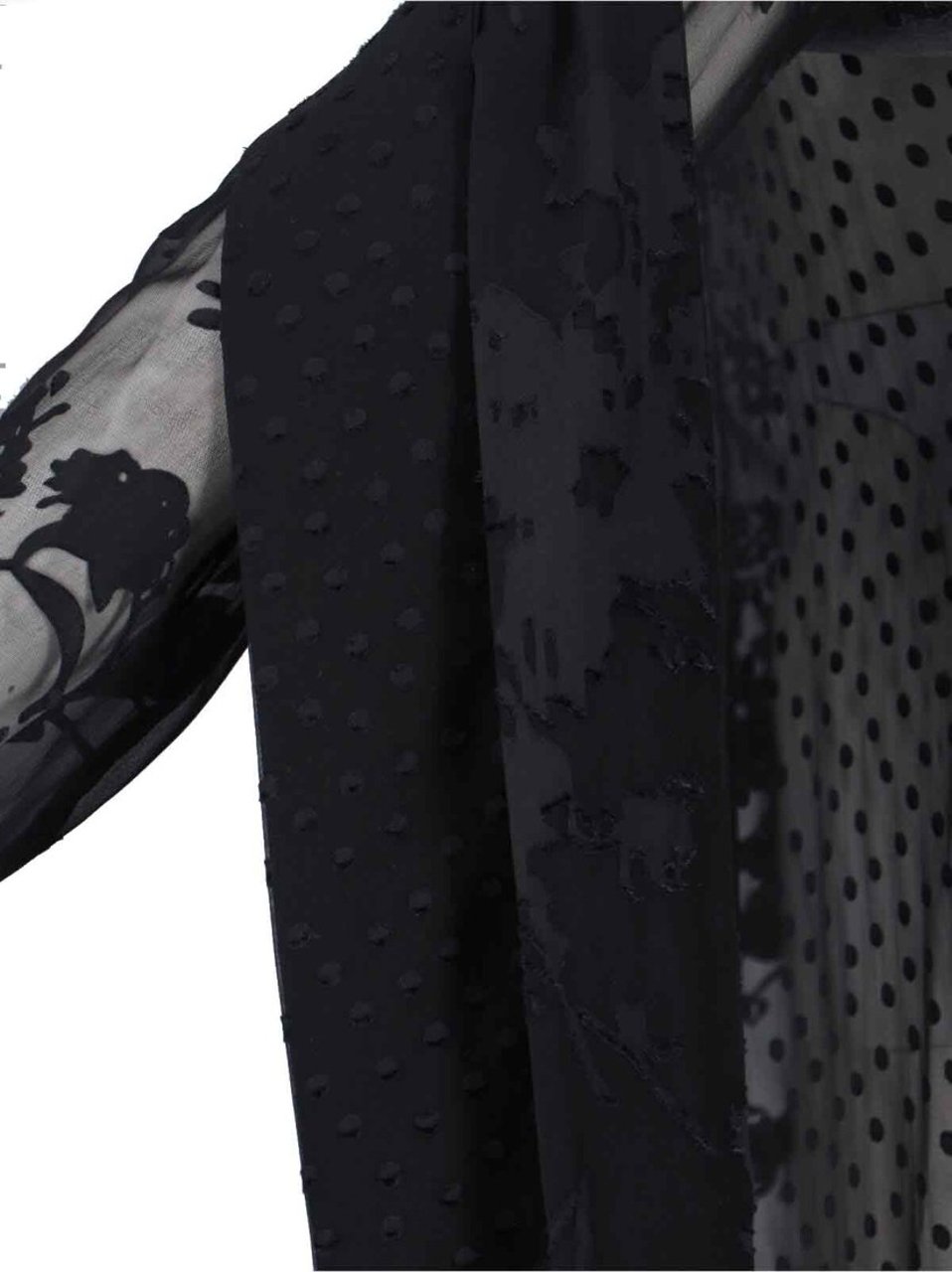 Marine Serre Sheer Black Midi Dress With Floral Patterns And Scarf Detail Zwart