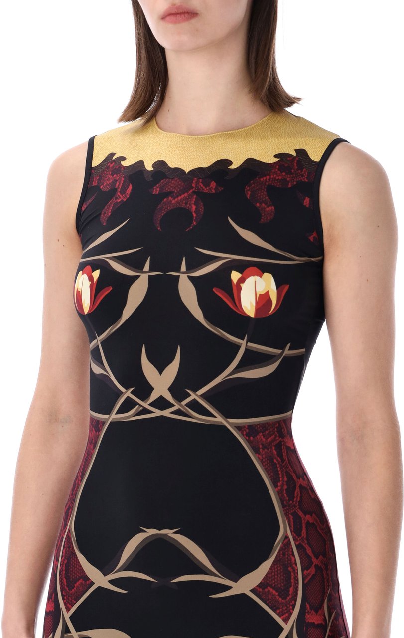 Marine Serre Long Dress Flower Print Nero Zwart