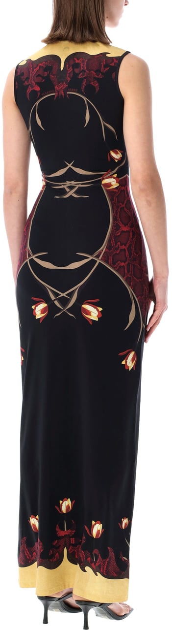Marine Serre Long Dress Flower Print Nero Zwart