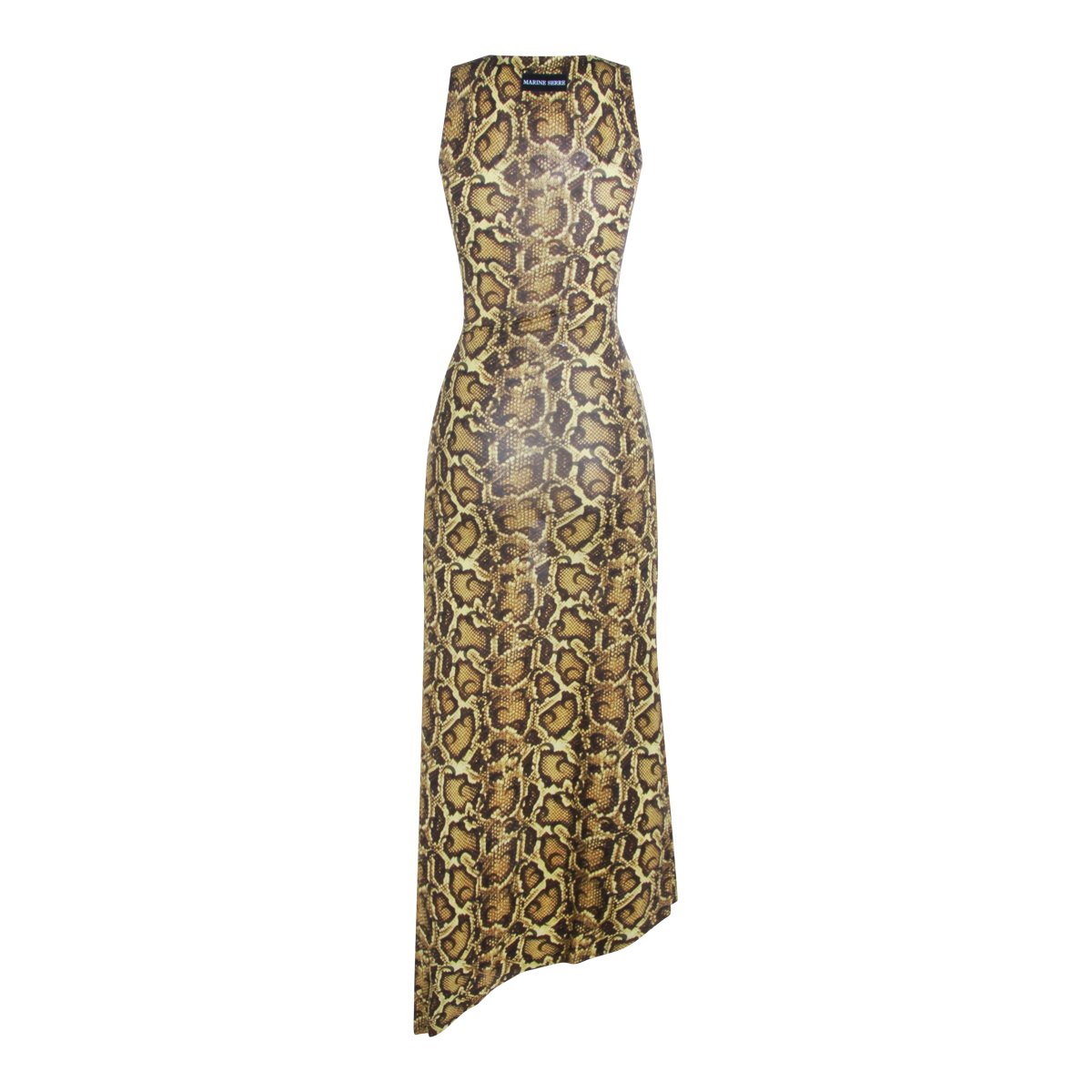 Marine Serre Leopard Print Maxi Dress with Asymmetrical Hemline Geel