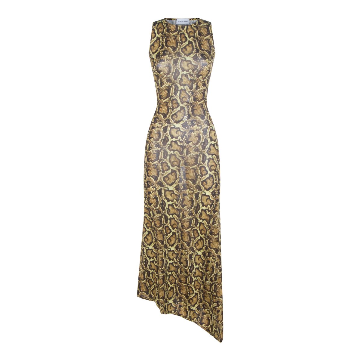 Marine Serre Leopard Print Maxi Dress with Asymmetrical Hemline Geel