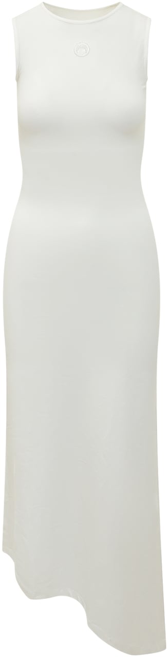 Marine Serre Abito Midi Pearl Logo con Orlo Asimmetrico Wit