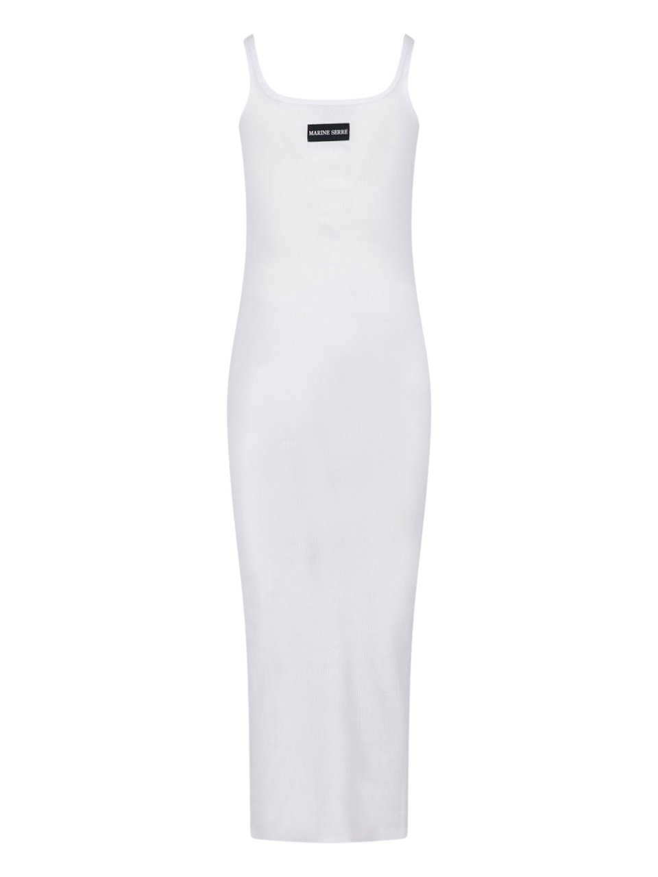Marine Serre White Ribbed Cotton Midi Logo Dress Wit