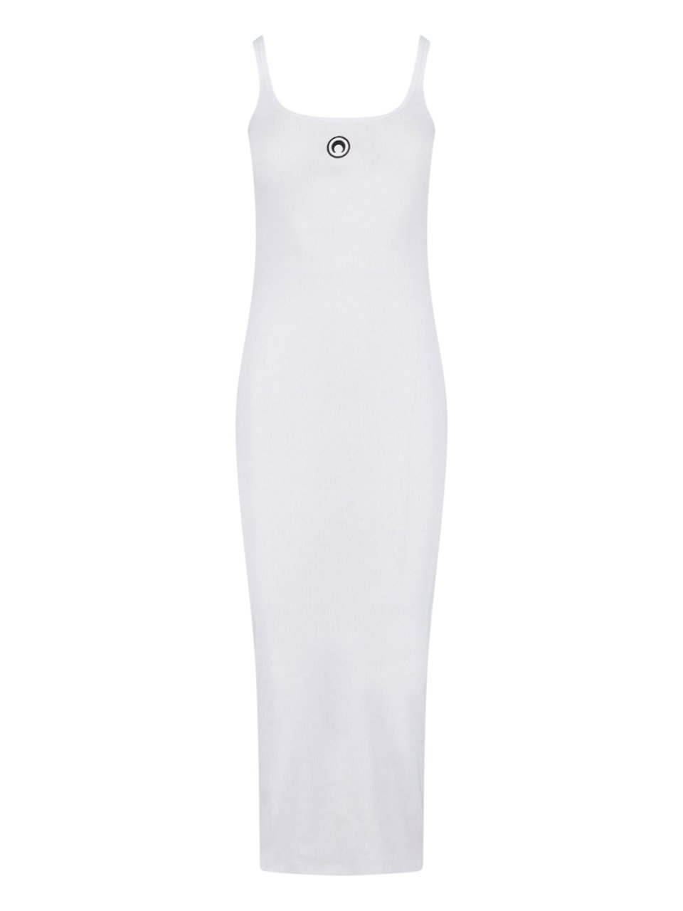 Marine Serre White Ribbed Cotton Midi Logo Dress Wit