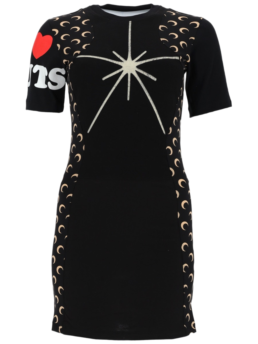 Marine Serre Black Crescent Moon Cotton Mini Dress Zwart