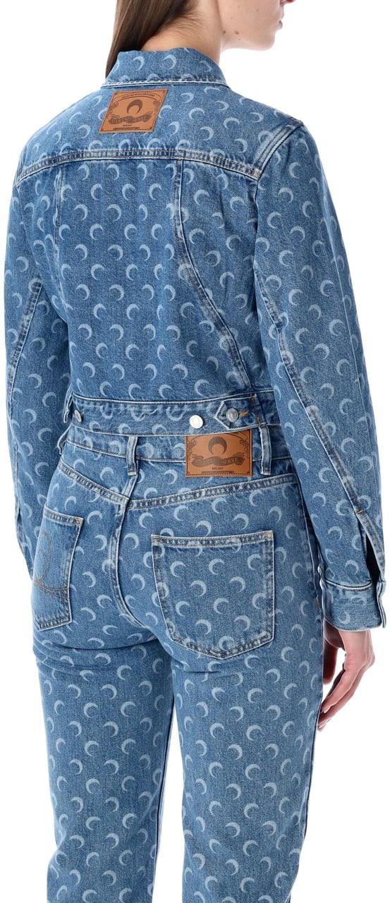 Marine Serre Cropped Denim Jacket Moon Allover Blu Blauw