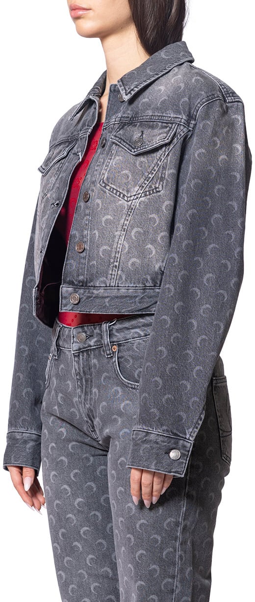 Marine Serre MOON LASER DENIM CROPPED JACKET DARK GREY Grijs