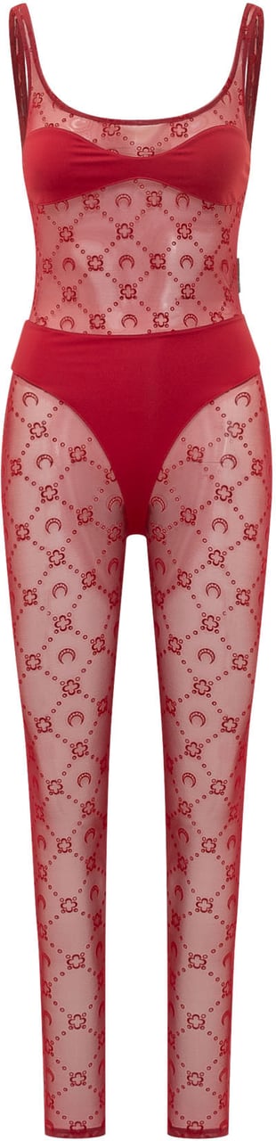 Marine Serre Tuta con Motivo Luna con Spalline Rood