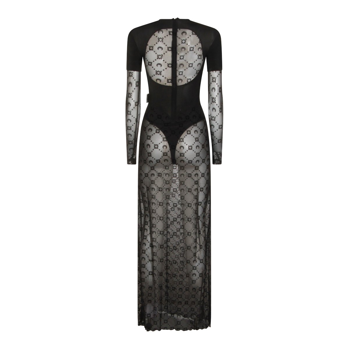 Marine Serre Opaque And Sheer Maxi Dress With Crescent Moon Motif Zwart