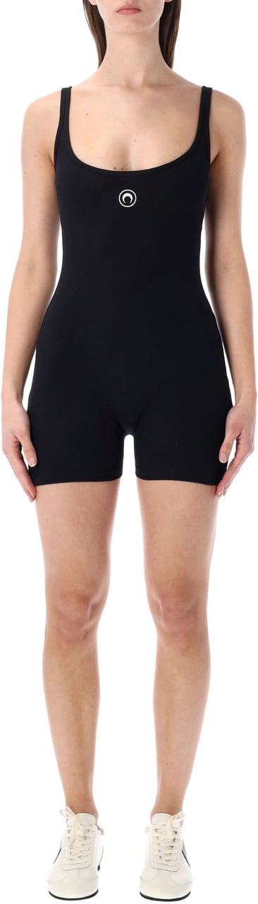 Marine Serre Short Catsuit Moon Logo Nero Zwart