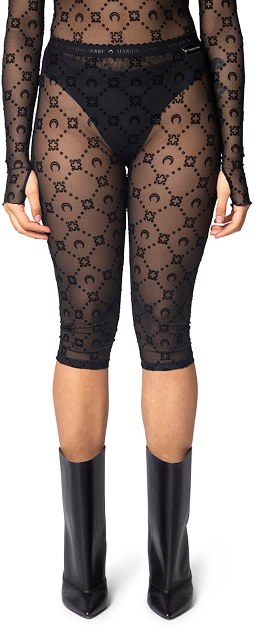 Marine Serre MOONOGRAM MESH FLOCK CAPRI PANTS BLACK Zwart