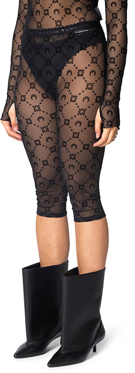 Marine Serre MOONOGRAM MESH FLOCK CAPRI PANTS BLACK Zwart