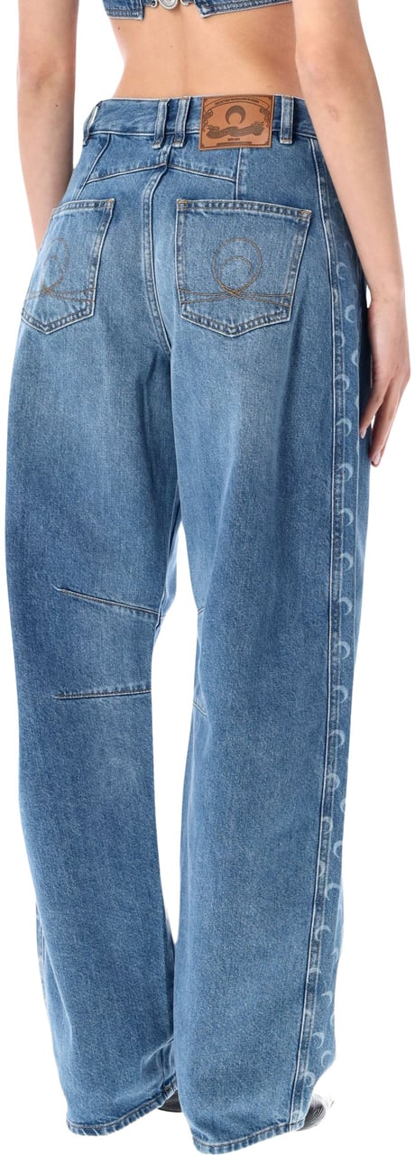 Marine Serre Baggy Denim Moon Insert Blu Blauw