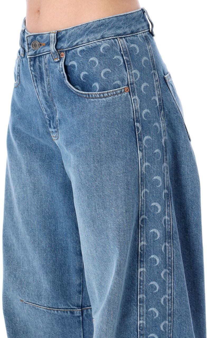 Marine Serre Baggy Denim Moon Insert Blu Blauw