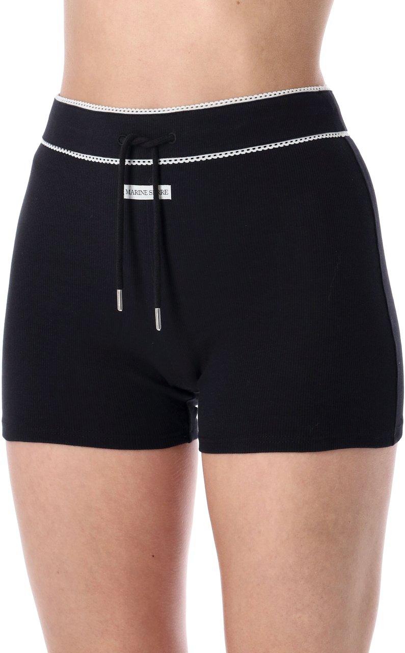 Marine Serre Marine Serre ribbed drawstring shorts Zwart