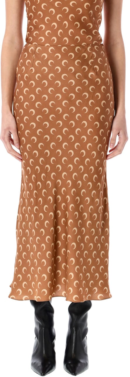 Marine Serre Satin Midi Skirt Dark Camel Beige