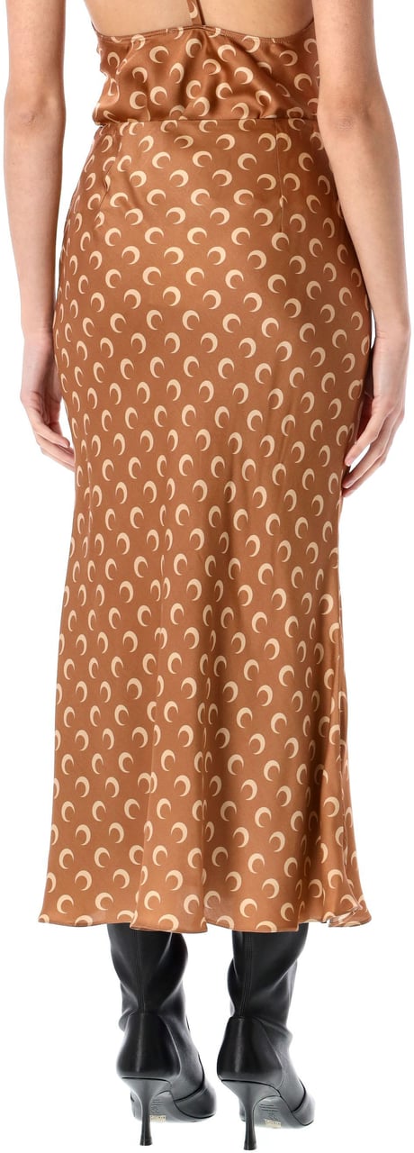 Marine Serre Satin Midi Skirt Dark Camel Beige