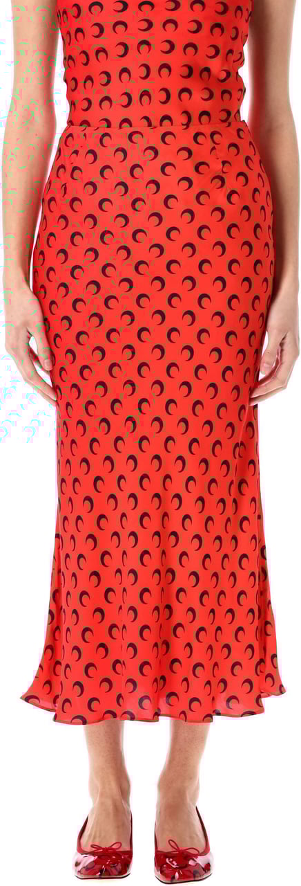 Marine Serre Satin Midi Skirt Rosso Rood