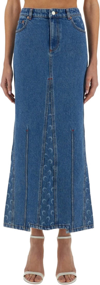 Marine Serre "Moon Laser" Long Skirt Blauw