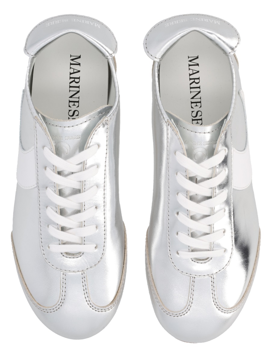 Marine Serre Silver Astra Metallic Leather Sneakers Wit