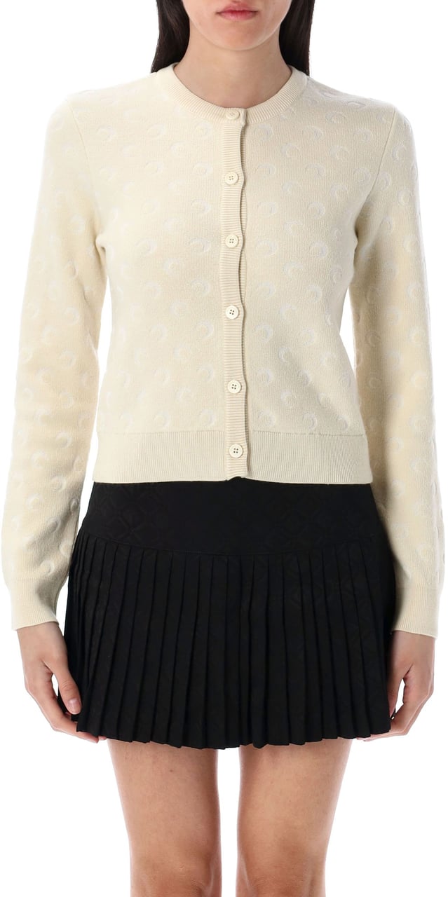 Marine Serre Moon jacquard knit fitted cardigan Wit