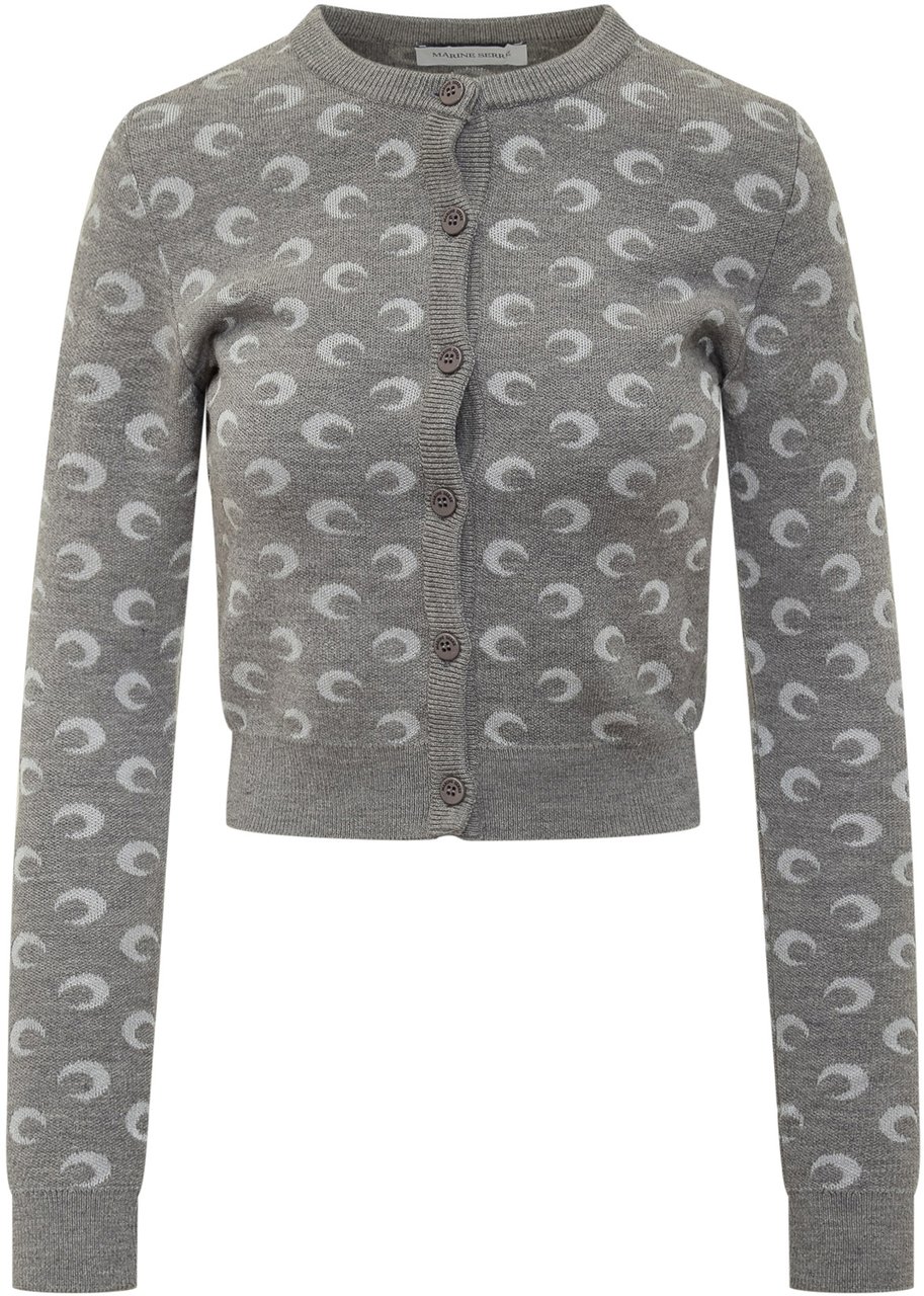 Marine Serre Marine Serre Cardigan Grigio con Motivo a Mezzaluna Grijs