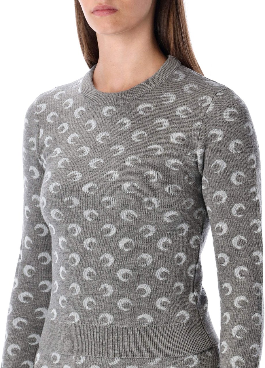 Marine Serre Moon Jacquard Sweater Misty Grey Grijs