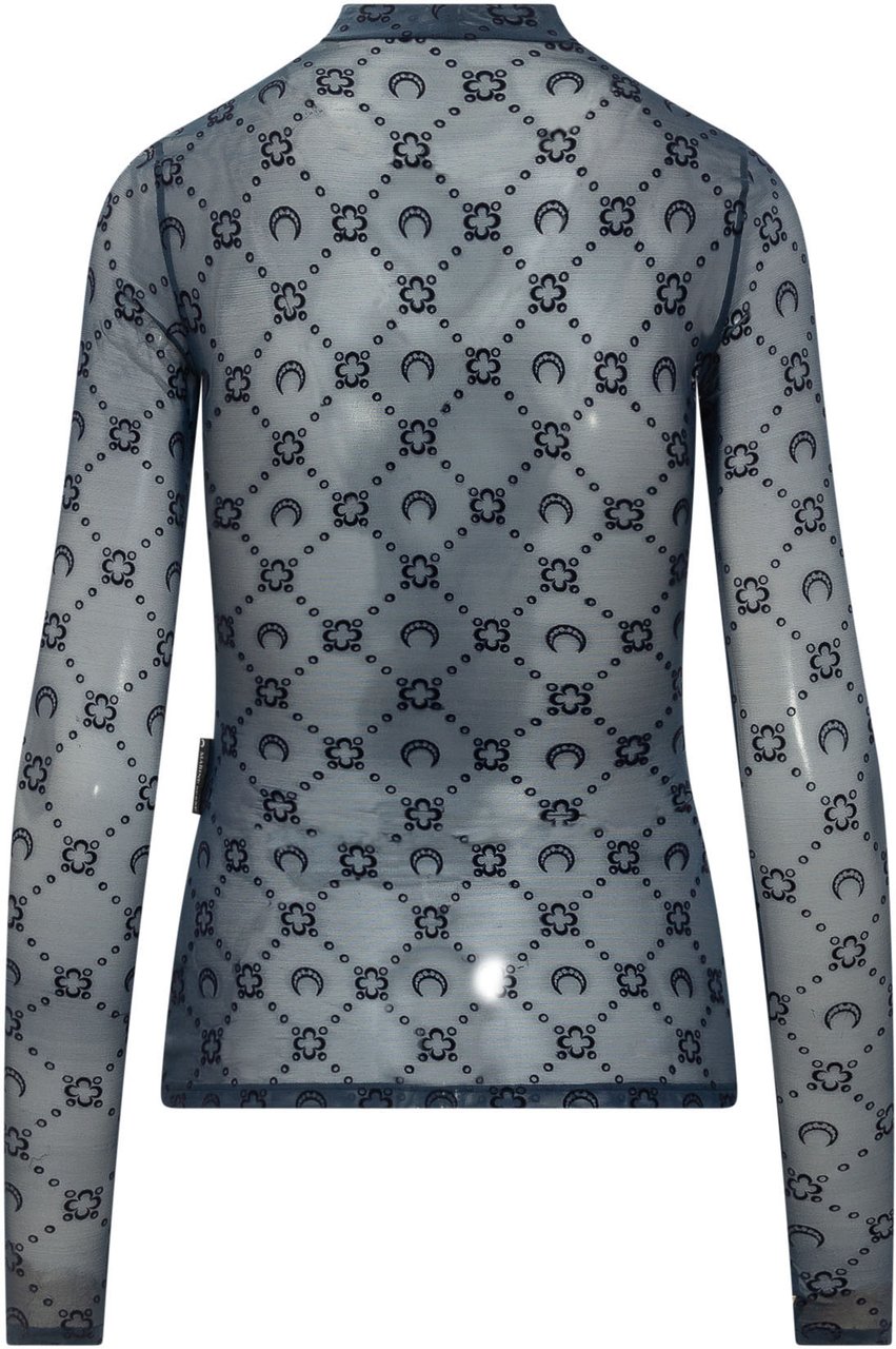 Marine Serre Top Collo Alto a Maniche Lunghe in Tulle Stampato Blauw