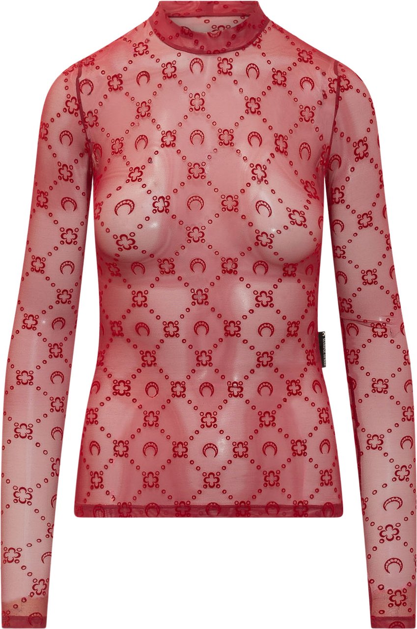 Marine Serre Top in Mesh con Collo Alto Rood