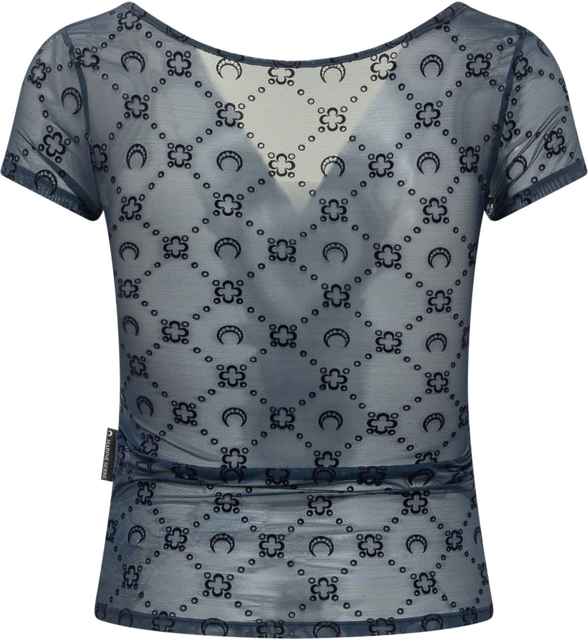 Marine Serre T-shirt in Mesh con Stampa All-Over Blauw