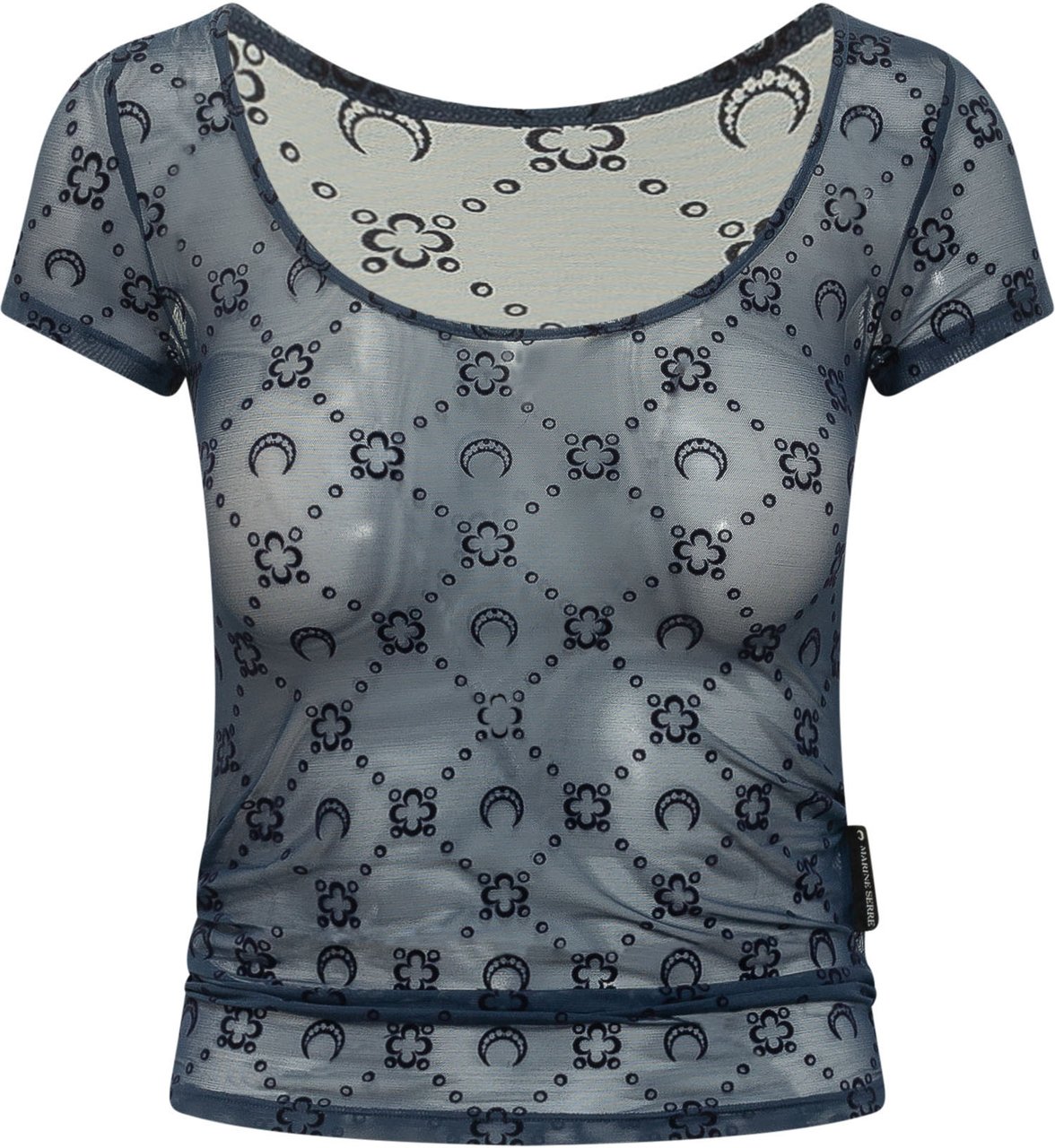 Marine Serre T-shirt in Mesh con Stampa All-Over Blauw