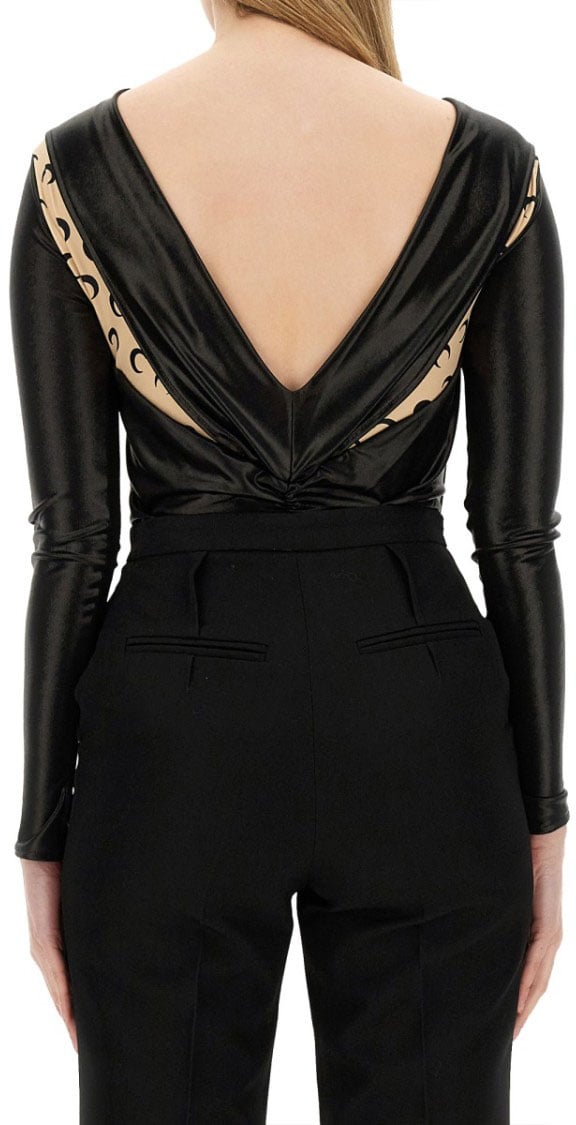 Marine Serre Draped Bodysuit With Glossy Black Fabric Zwart