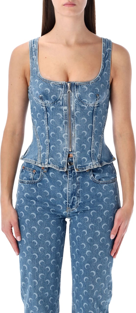 Marine Serre Blue Crescent Moon Denim Top Blauw