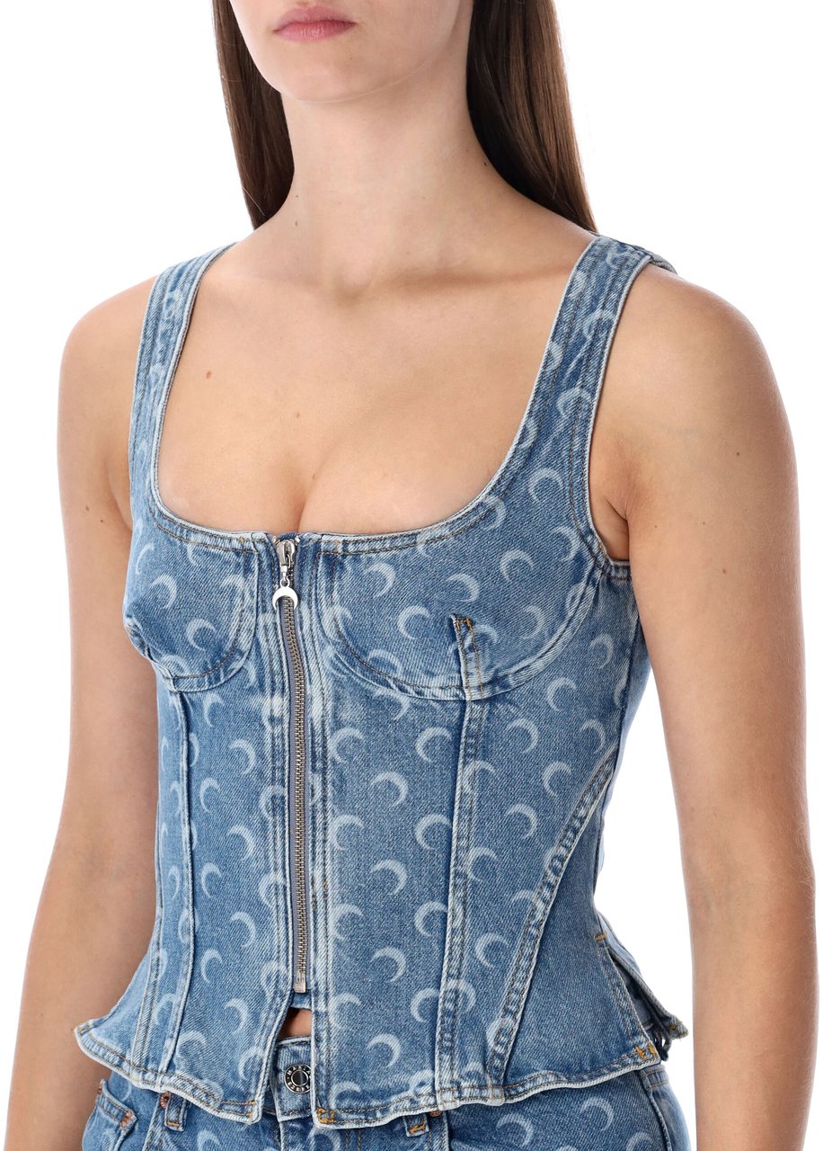 Marine Serre Blue Crescent Moon Denim Top Blauw