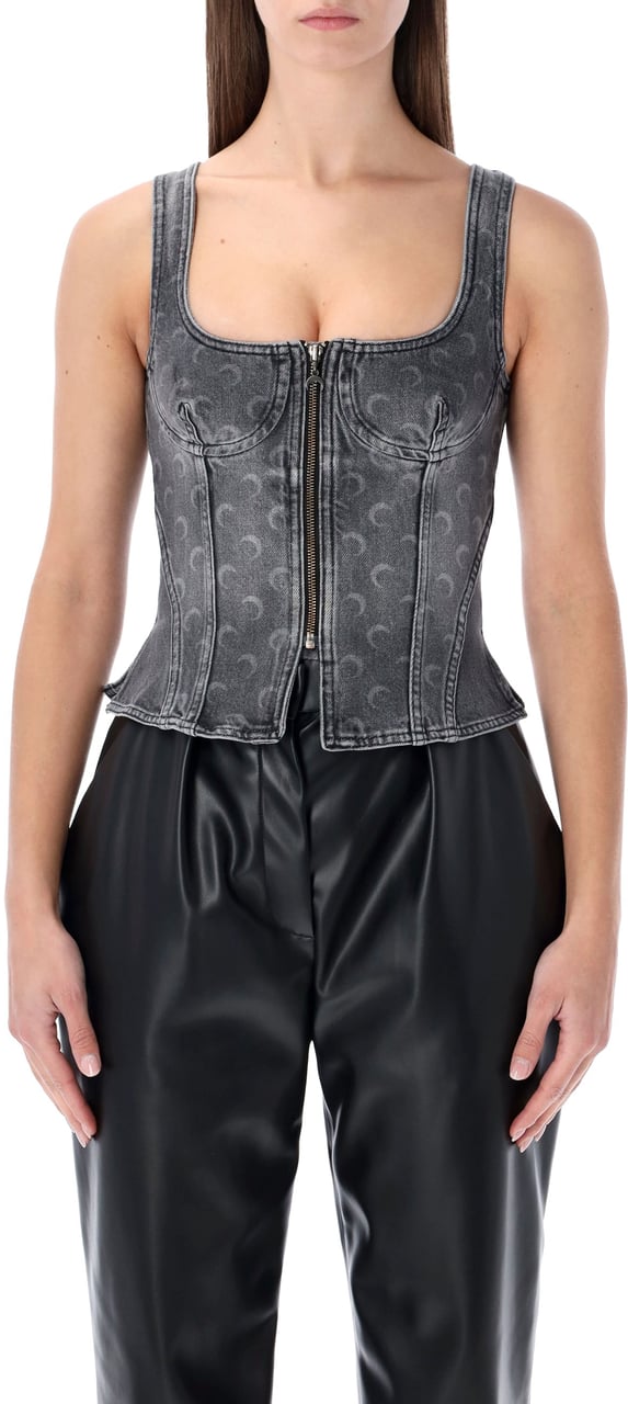 Marine Serre Bustier Top Denim Moon Allover Grigio Grijs